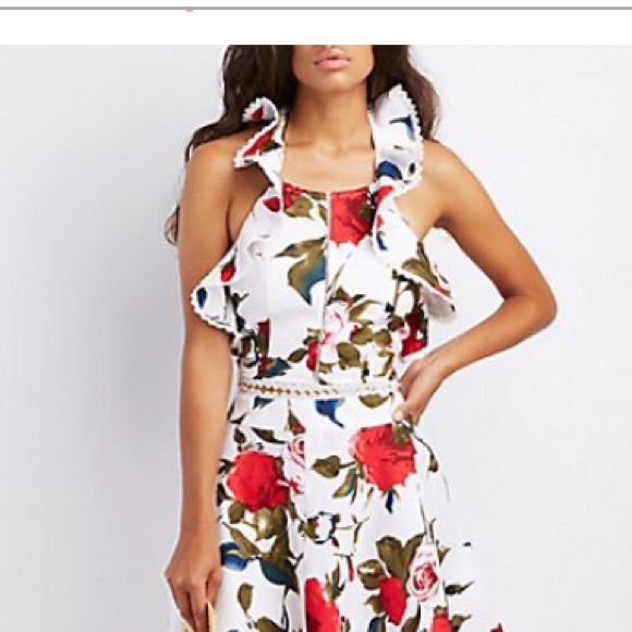 White floral ruffle trim crop top - Picture 1 of 8